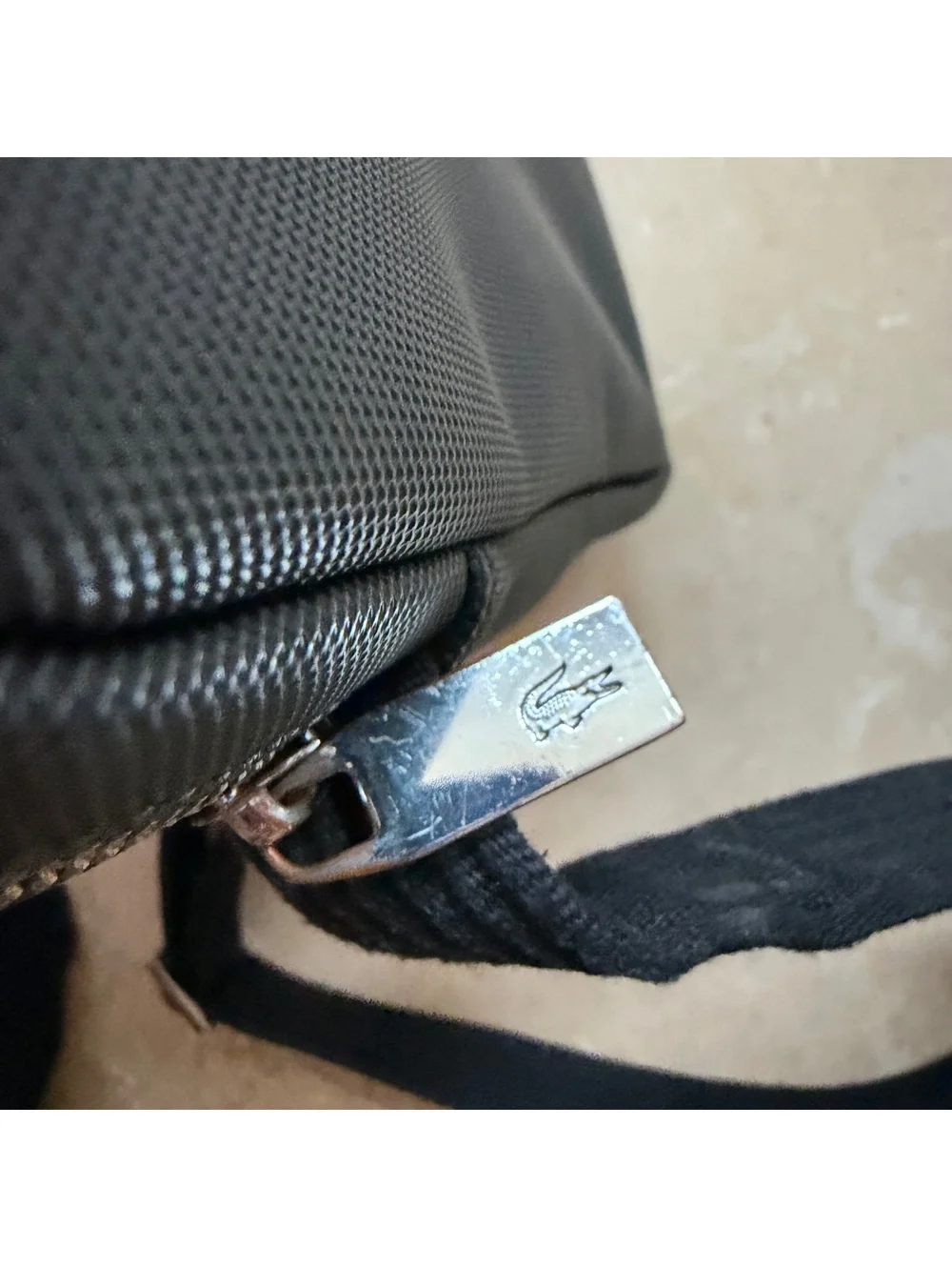 Lacoste Classic Crossbody Bag Embossed Adjustable Strap Pockets Pique Black Men